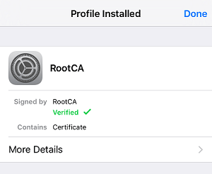 a screenshot of iOS Profile Installed